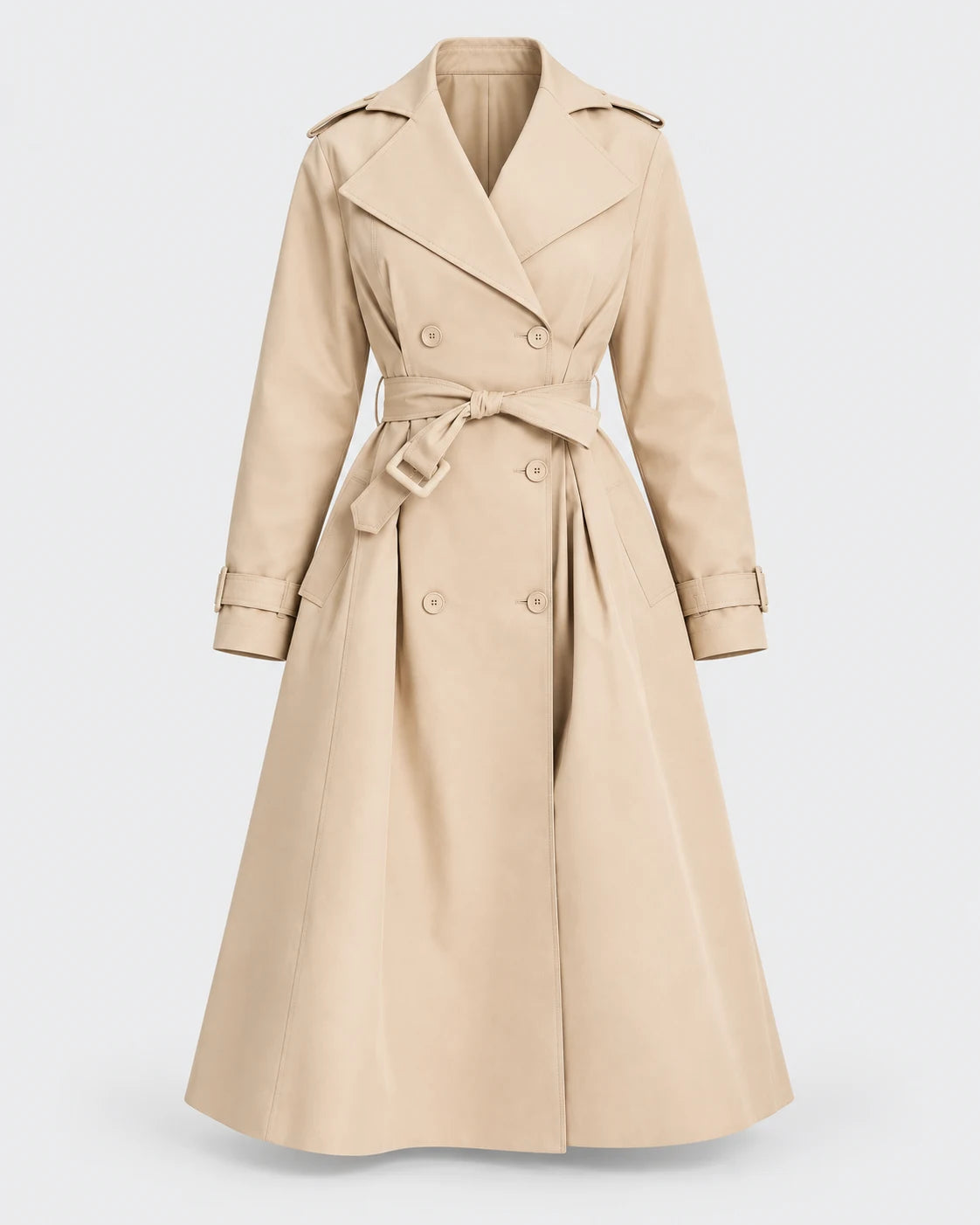 Beige Pleated Trench Coat