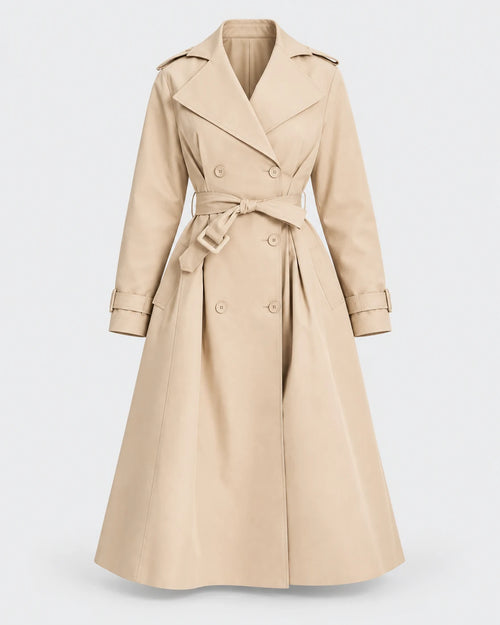Beige Pleated Trench Coat